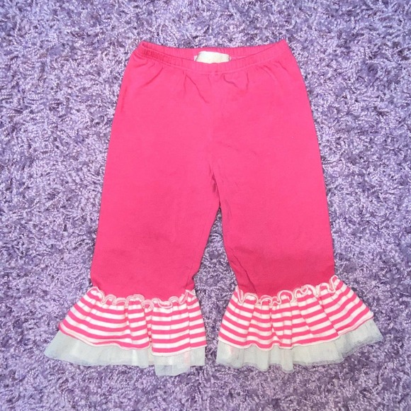 24m Isobella & Chloe Pink Cream Striped Ruffle Tunic Top Pants Outfit Set - Picture 5 of 6